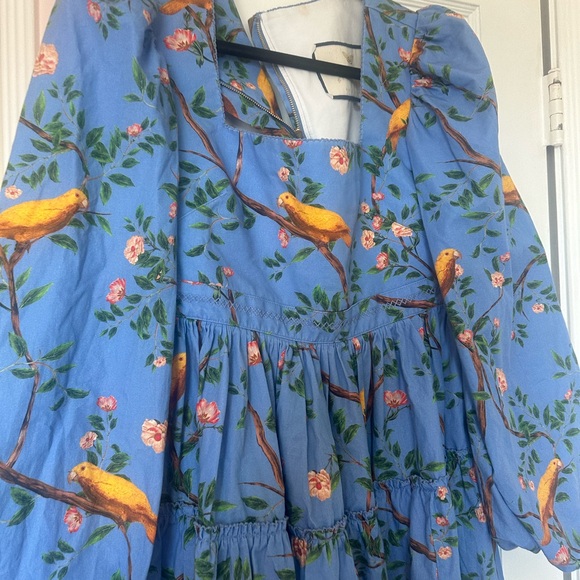 Agua By Agua Bendita Avena Canarios Tiered Mini Dress large l birds - Picture 6 of 7